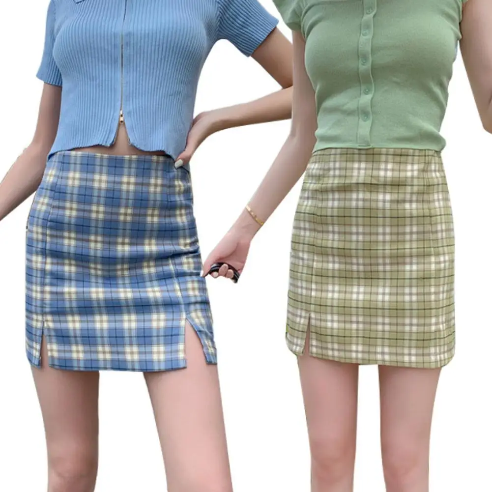 

Новая стильная женская клетчатая облегающая мини-юбка А-силуэта с Боковым Разрезом и высокой талией с шортами безопасности, уличная одежда