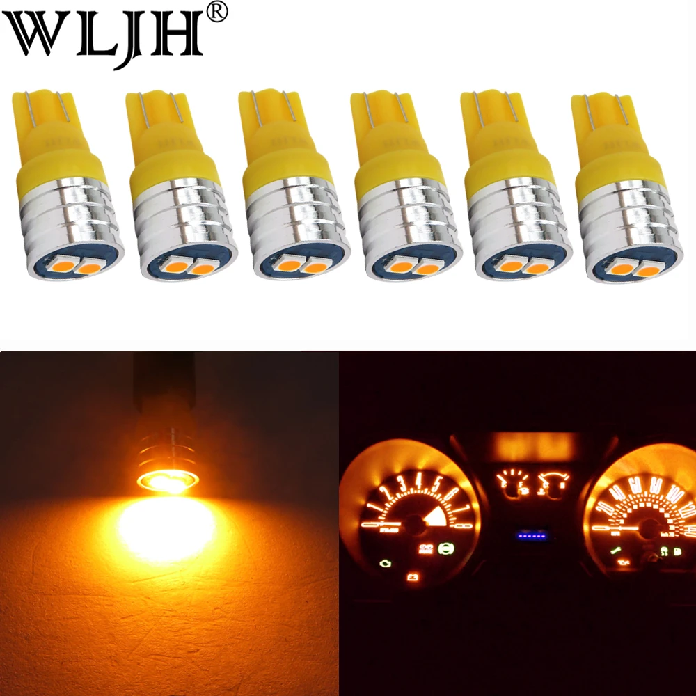 Цвет: желтый WLJH 6x яркая светодиодная лампа T10 W5W 158 194, автомобильная интерьерная купольная карта, грузовой номерной знак, приборная панель, панель приборной панели, светильник - Испускаемый цвет: Цвет: желтый