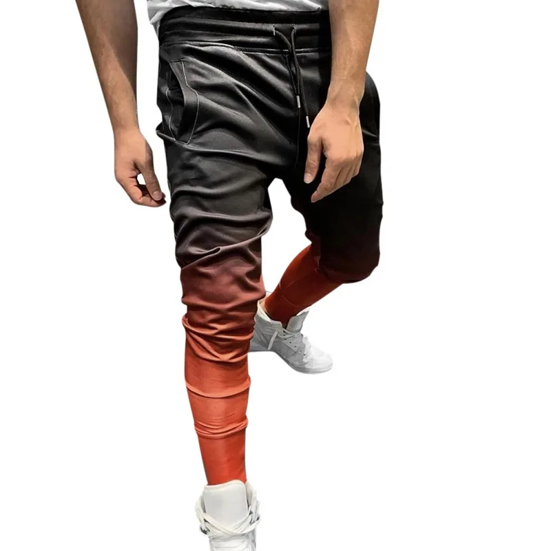 Dark Gray and Red Модные мужские спортивные штаны, градиентные штаны, хип-хоп, спортивные длинные штаны, для спортзала, облегающие, с завязками, узкие брюки, мужские, на шнуровке, длинные брюки - Цвет: Dark Gray and Red