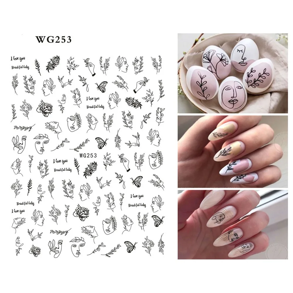 

1PC 3D Nail Sticker Stick Figure Woman Face pattern special Transfer Picture Flowers Sliders Sticker DIY Nail Art Decoration