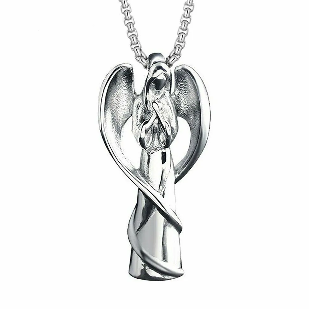 

Womens Stainless Steel Praying Guardian Angel Wing Pendant Necklace Chain