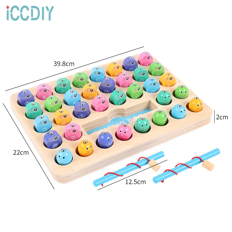 

Magnetic alphanumeric fishing tray Children's puzzle wooden toys Early teaching magnetic fishing toys