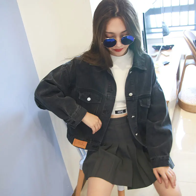 

Весна-осень, новый стиль, Южнокорейская версия, свободное черное Ковбойское пальто в стиле ретро, женская модная куртка для студентов