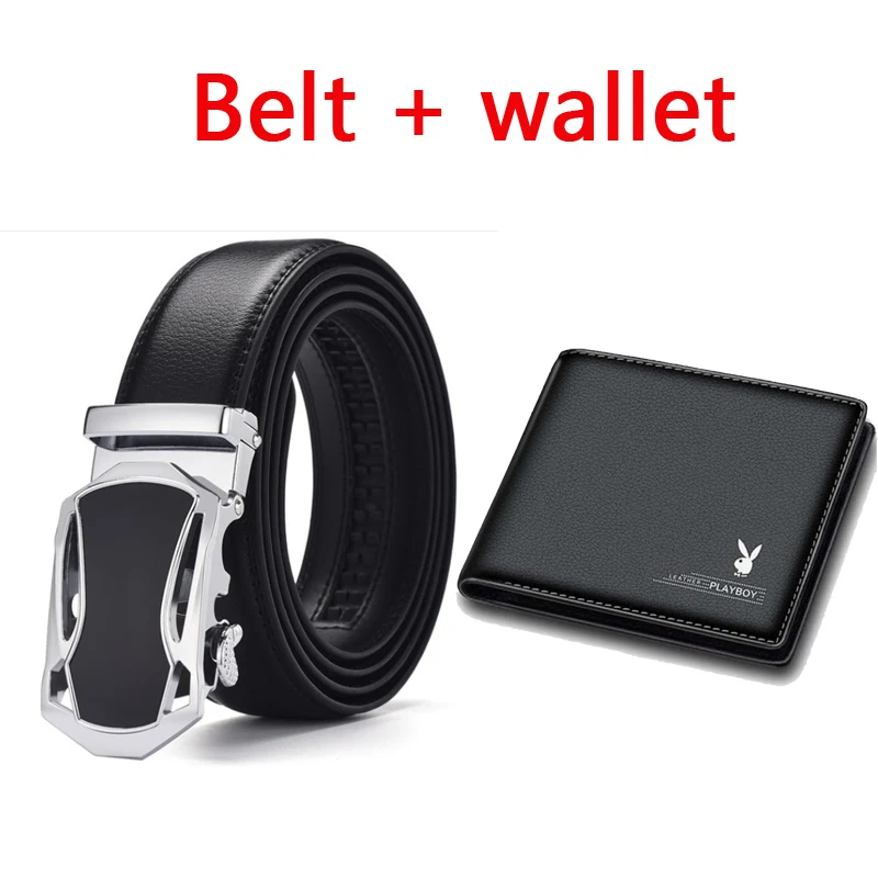 Черные ремни с автоматической пряжкой люксовый бренд мужской ремень из натуральной кожи ремни для мужчин Высокое качество пояса - Цвет: 8Belt and wallet