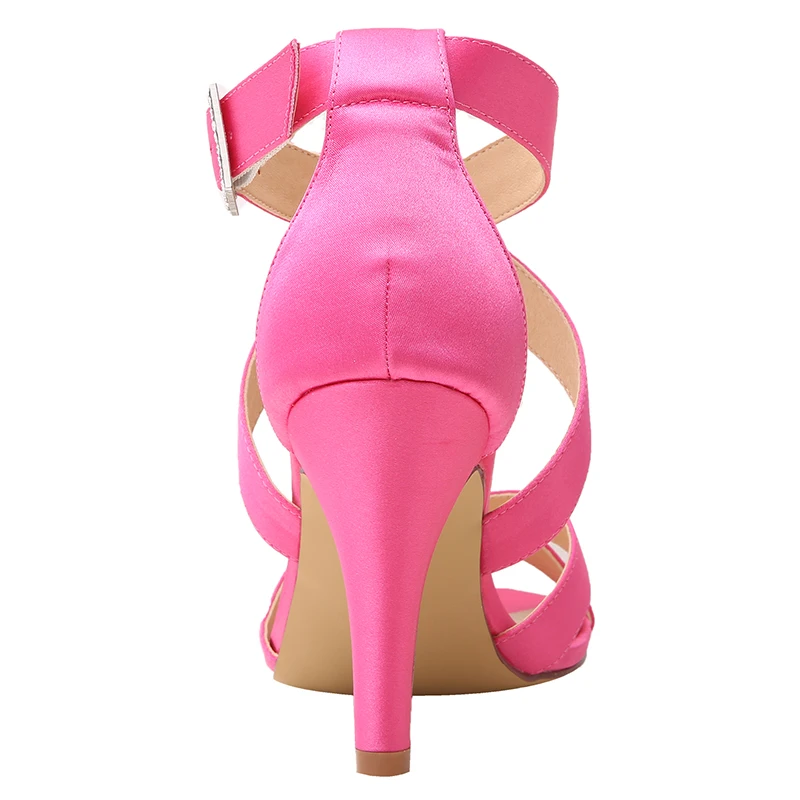 Летние босоножки Женские на высоком каблуке Ярко Розовые атласные туфли