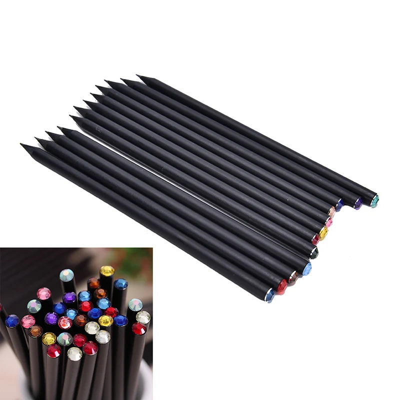 

2pcs Black Rod HB Pencil With Colorful Diamond School Painting Writing Pencil