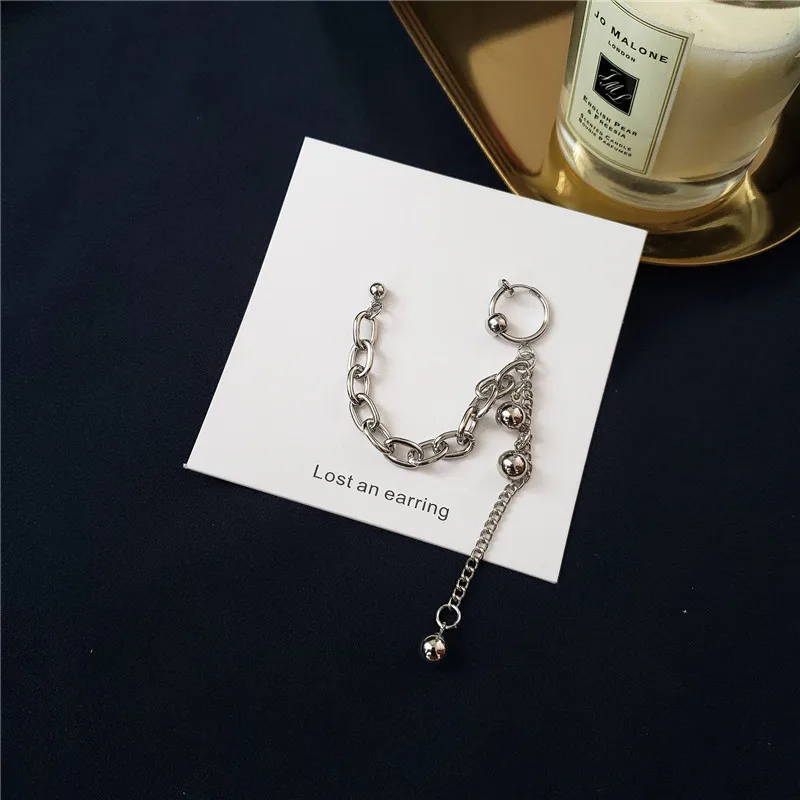 1 ШТ. Панк Круглый Бисер Длинные Кисточки Пирсинг Серьги Стержня Уха Клип Женщины