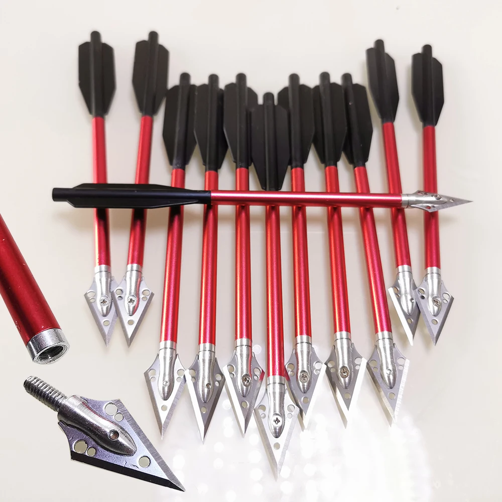 

12 PCS 6.5" Aluminum Crossbow Arrows with Broadhead OD 6mm for 50lbs-70 lbs Pistol Crossbow Hunting Bolts