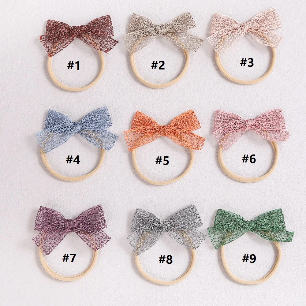 Diademas para beb&eacute; de Color s&oacute;lido para ni&ntilde;a, diadema con lazo de encaje, accesorios para el cabello de reci&eacute;n nacidos, banda de cabeza el&aacute;stica suave de nailon fino-5
