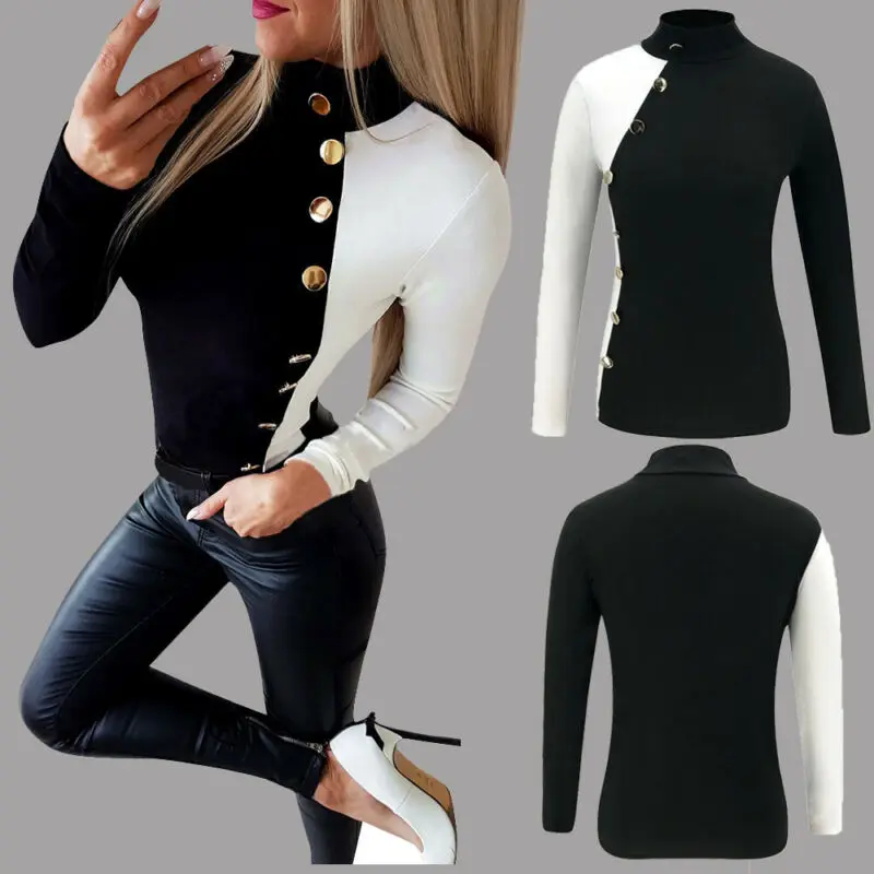 

Women Autumn Winter Blouse Long-Sleeve Turtleneck Casual Slim Ladies Tops Vintage Elegant Office Shirt Retro Fashion Clothes