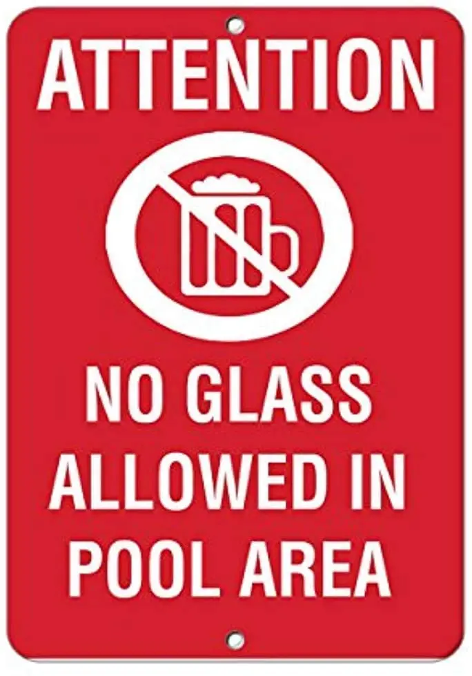 

No Glass Allowed in Pool Area Vintage Metal Signs Garage Home Poster Wall Art Pub Bar DecorWarning Metal Novelty Sign Tin