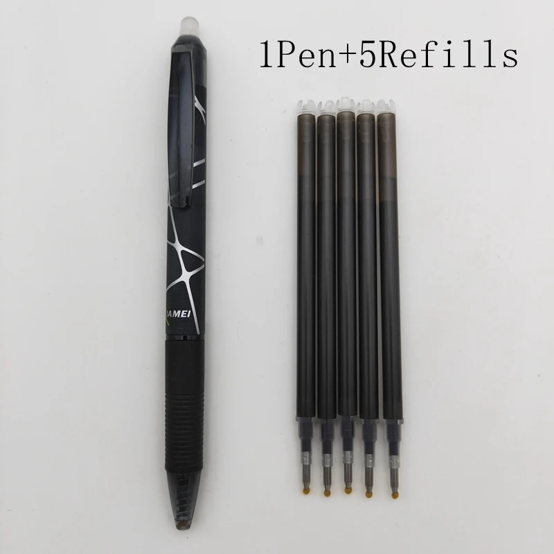 Black 1pen5refills Xiamei 0,5 мм стираемая ручка Канцтовары гелевая ручка Волшебная стираемая чернильная ручка Канцтовары Школьные принадлежности 8 цветов Сменные заправки - Цвет: Black 1pen5refills