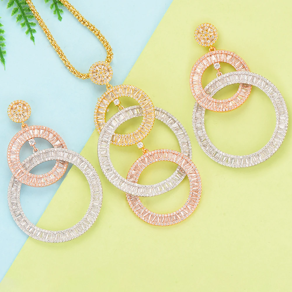 GODKI 2PCS Charms Women Wedding Necklace Earring Sets Jewelry Sets For Women Wedding Brides Full Cubic Zirconia Inlaid Jewelry
