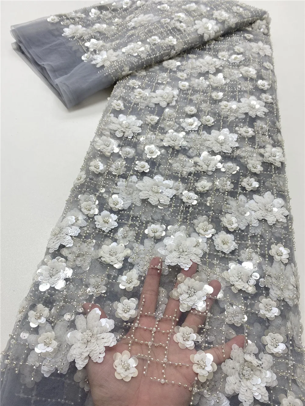 

NI.AI African Lace Fabric 2021 High Quality Tulle Lace French Net Laces With Sequins Embroidery Tulle Lace For Wedding NI5062