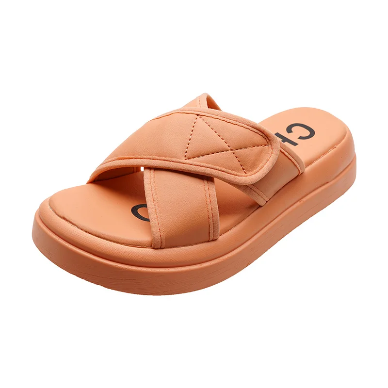 

Women Platform Slippers Green Flat Home Shoes Woman 2021 New Fashion Round Open-Toe House Slides Womens Casual Indoor Slipper