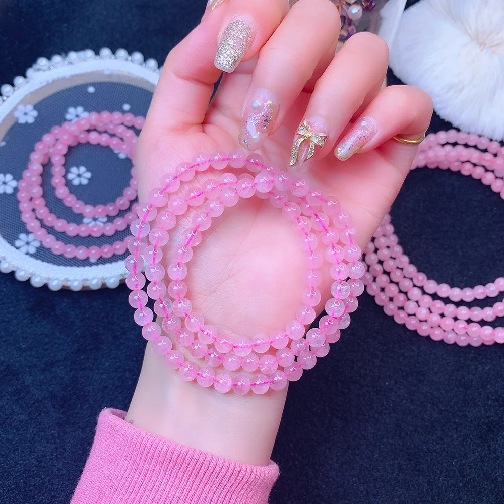 

Натуральные Мадагаскарские розовые хрустальные бусины многокольцевой браслет рейки натуральный драгоценный камень ювелирные изделия для...