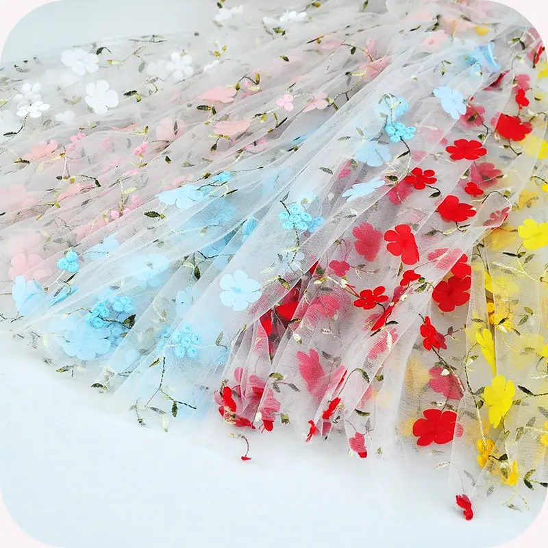 

1 ярд/партия, шифоновая сетчатая ткань с 3D цветочной вышивкой для одежды и юбки, материал ручной работы «сделай сам»