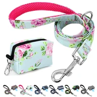 nylon dog leash bag set flower printed dogs walking leash with protable waste bag for snack whistle key pet supplies