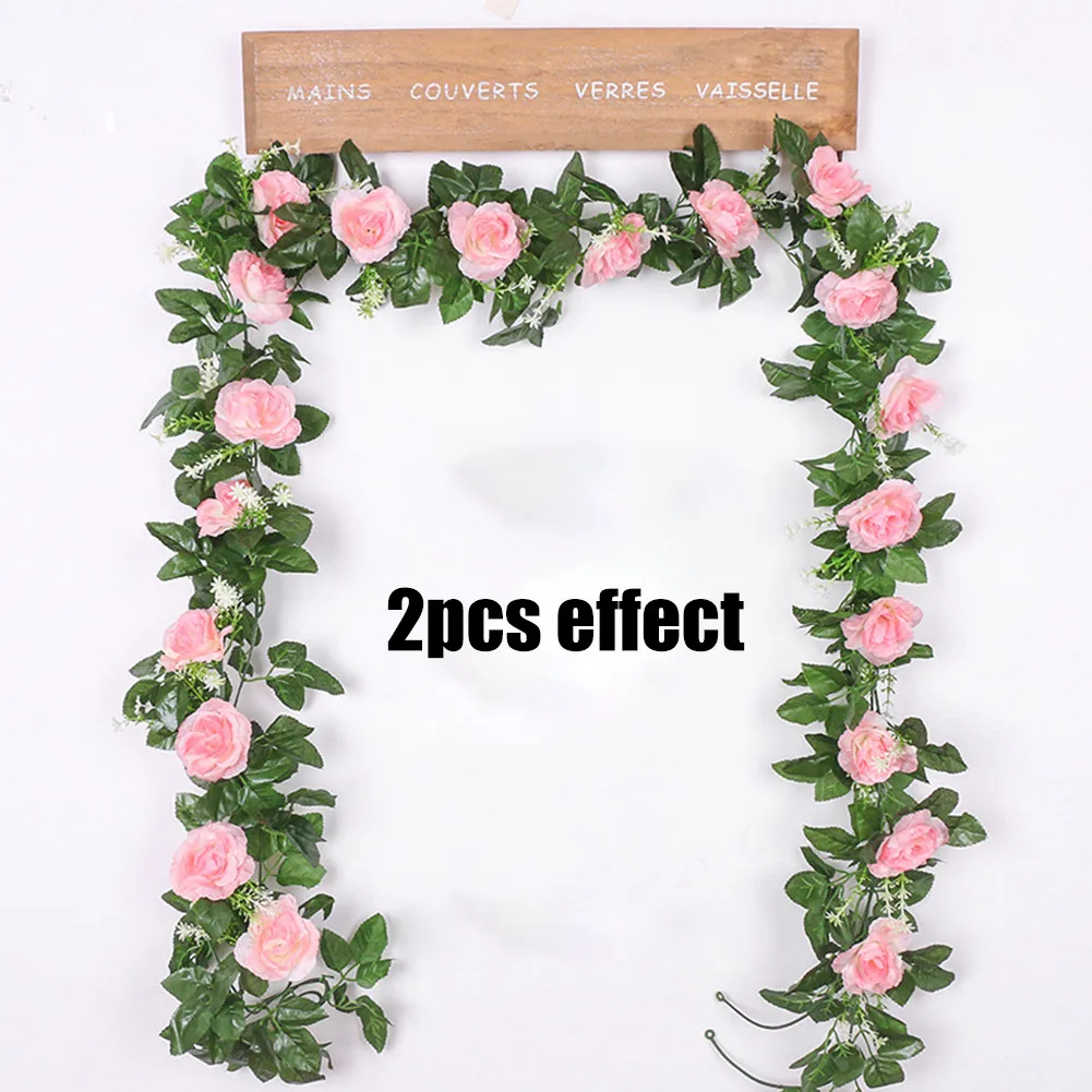 

2Pcs Artificial Rose Flower Vine Silk Fake Rose Flower Leaf Garland Vine Home Wall Hanging Rattan DIY Wedding Party Arches Decor