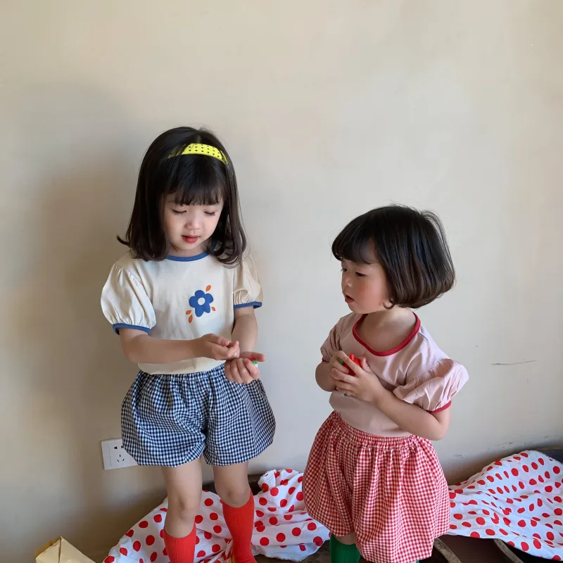

Children's T Shirt 2021 Summer Korean New Girls' Bubble Sleeves Flower Foreign Leisure Sisters Top