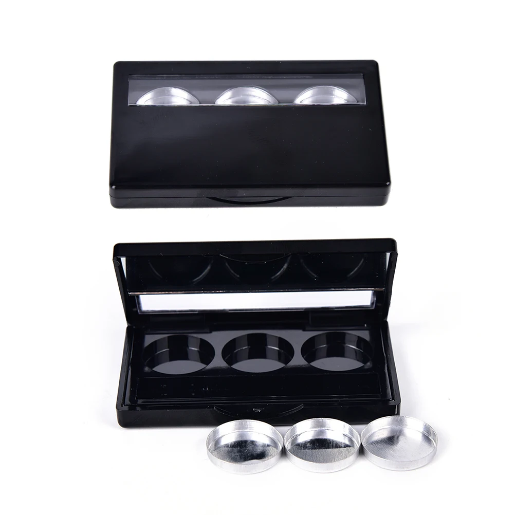 Черный пустой 3 круглые сетки тени для век губная помада пудра коробка чехол