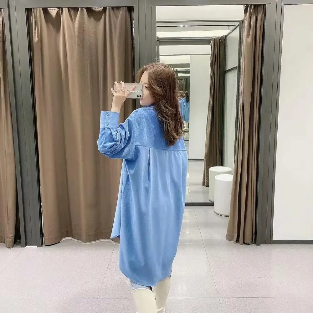

ZA 2020 New Fashion Women Corduroy Solid color shirt Turn down Collar Blouses Long Sleeve Chiffon Shirt Casual Loose Tops