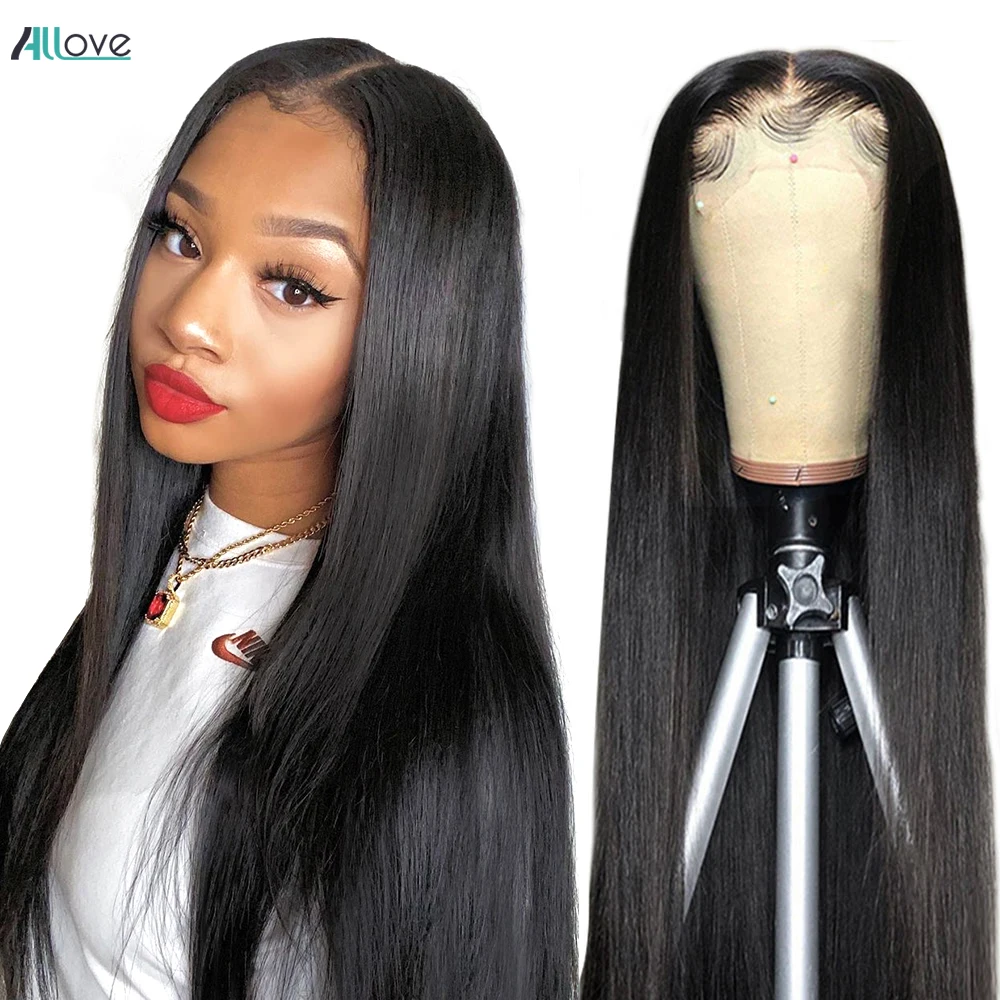 

Allove 30 Inch Closure Wig 250 Density Straight Lace Front Human Hair Wigs For Women 4X4 Closure Wig Human Hair Wigs Pre Plucked
