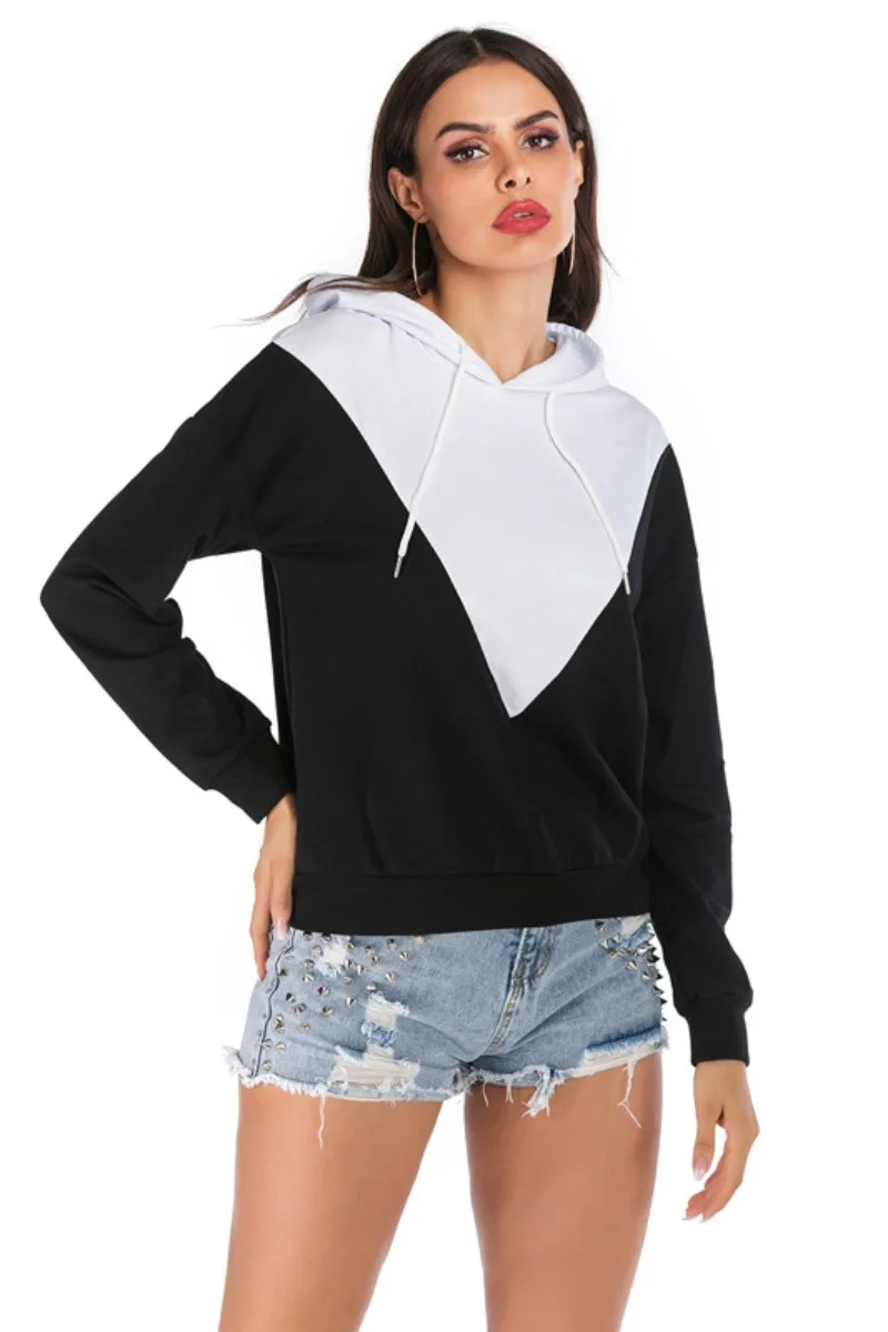 

2020 Autumn Fashion Hooded Hoodies For Women Patchwork Sweatshirts Loose Sport Vintage Street Style