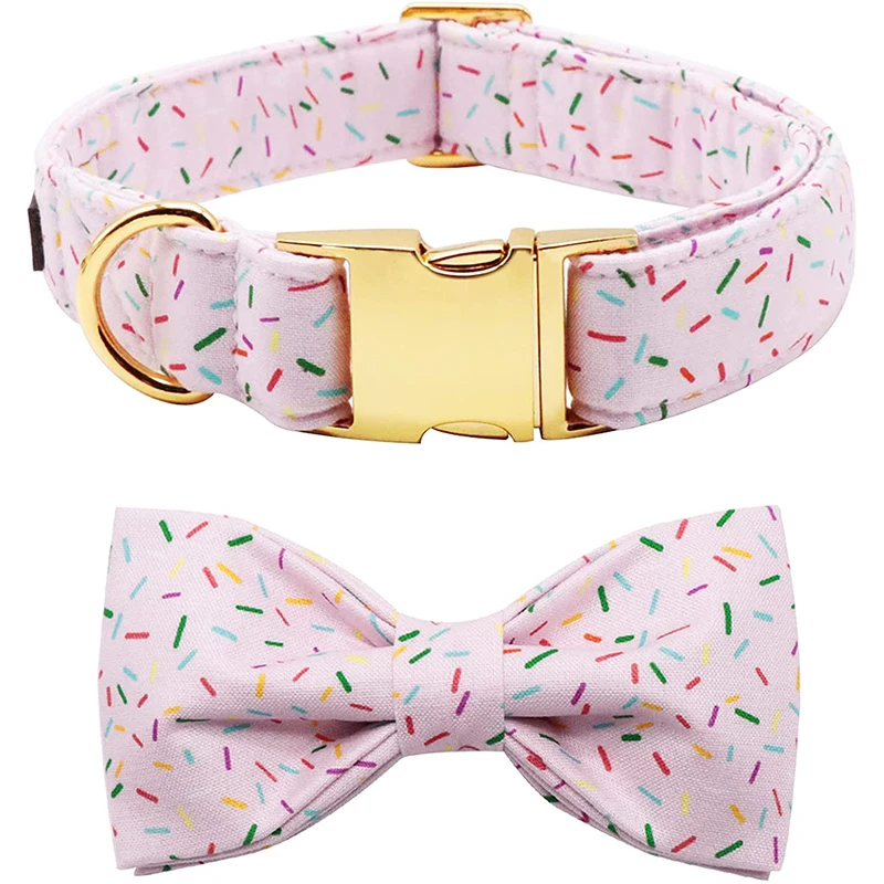 Unique Style Paws Cotton Dog Collar with Bowtie Pink Birthday Puppy Collar for Small Medium Large Dog