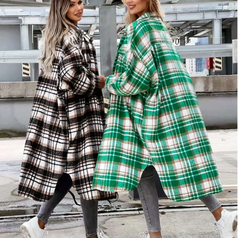 

Модная новая Удлиненная клетчатая рубашка, Женская куртка, зимняя одежда, пальто, осенняя Длинная женская зимняя куртка для женщин