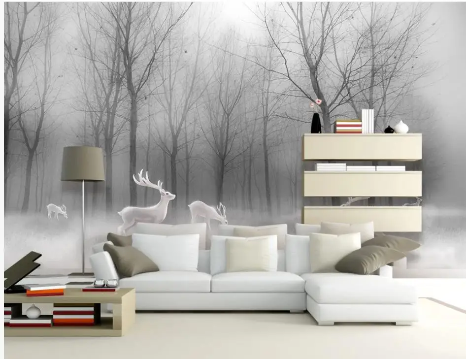 Абстрактные черно белые обои с изображением леса и деревьев для фона телевизора