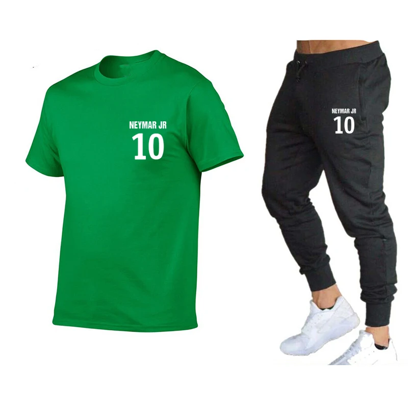

10 Jerseys Fashion New Brand Men's Summer High Quality Cotton Sports T-shirt + Sports Pants Set Running Hip Hop Sportswear