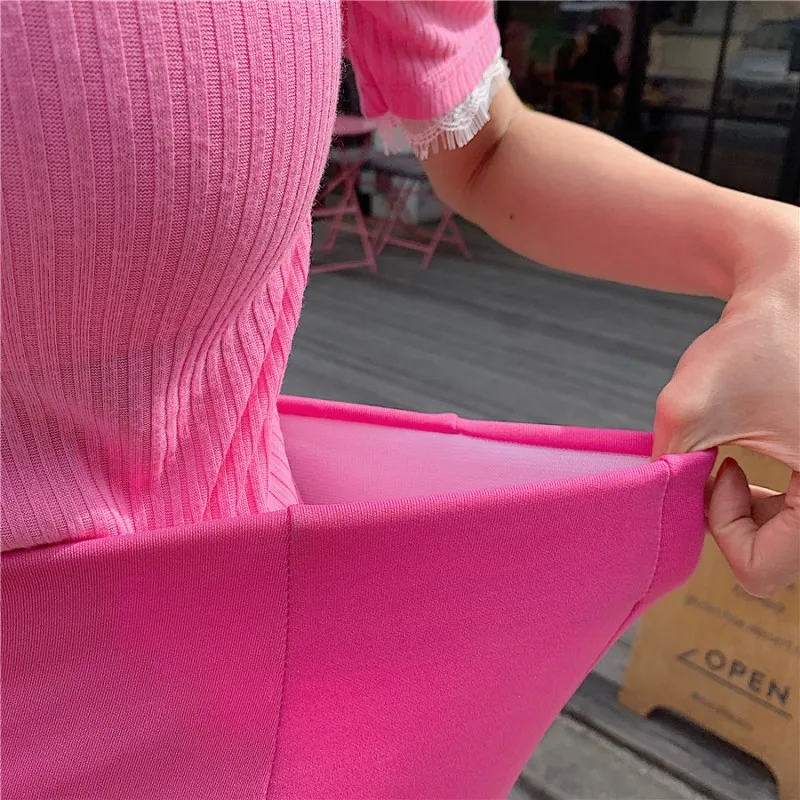

Streetwear Pink Mermaid Long Skirts Female Sweet Slim Fit A-Line Wrap Skirts Spring Summer Elegant High Waist Party Lady Skirts