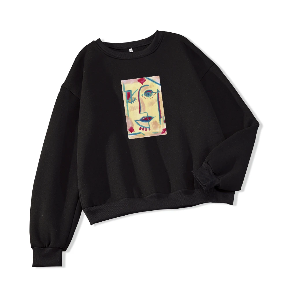 Gothic Aesthetic Line Face Hoodies Sweatshirts Women Fall Girlfriend Oversized Crewneck Sweetshirts Sudadera Mujer Invierno 2020