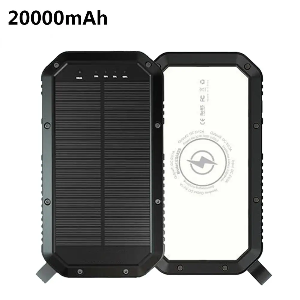 20000mAh Портативный солнечный походный светильник 36 светодиодный водонепроницаемый флэш-светильник 20000 мАч Мобильная мощность Qi Беспроводное зарядное устройство 3 USB Мобильный Внешний аккумулятор - Испускаемый цвет: 20000mAh