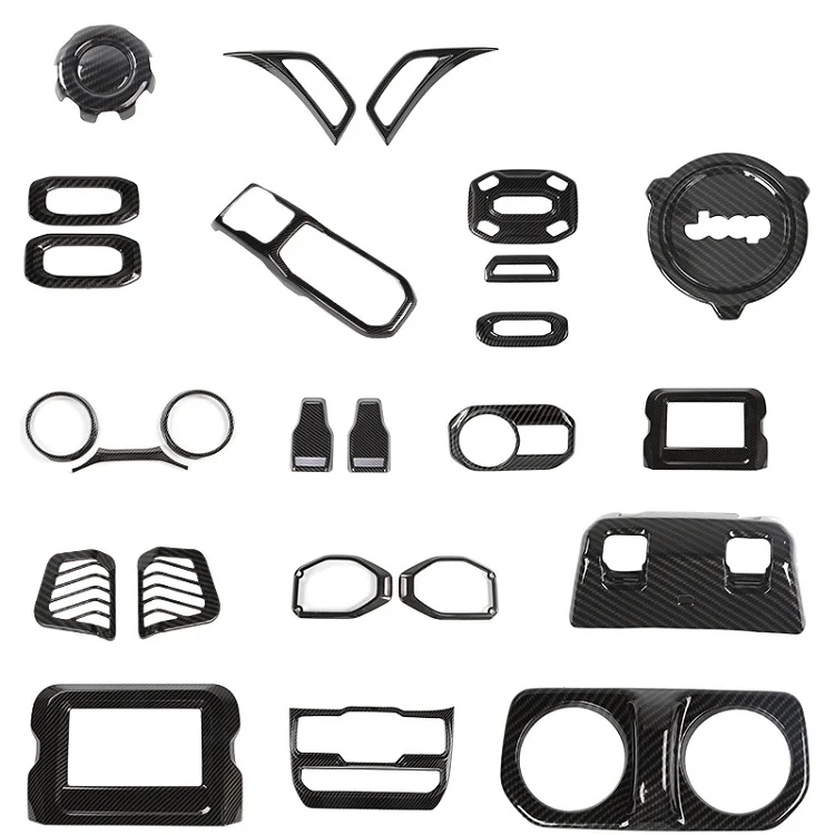 Carbon fiber 24 pcs MOPAI молдинги для интерьера из углеродного волокна, декоративный Комплект для салона автомобиля, наклейка для Jeep Wrangler JL+ автомобильные аксессуары - Название цвета: Carbon fiber 24 pcs