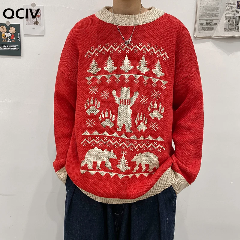 

Men Sweaters Retro Christmas Theme Pattern Oversize Hip Hop Streetwear Harajuku Autumn New Casual Men's Pullover Sweater