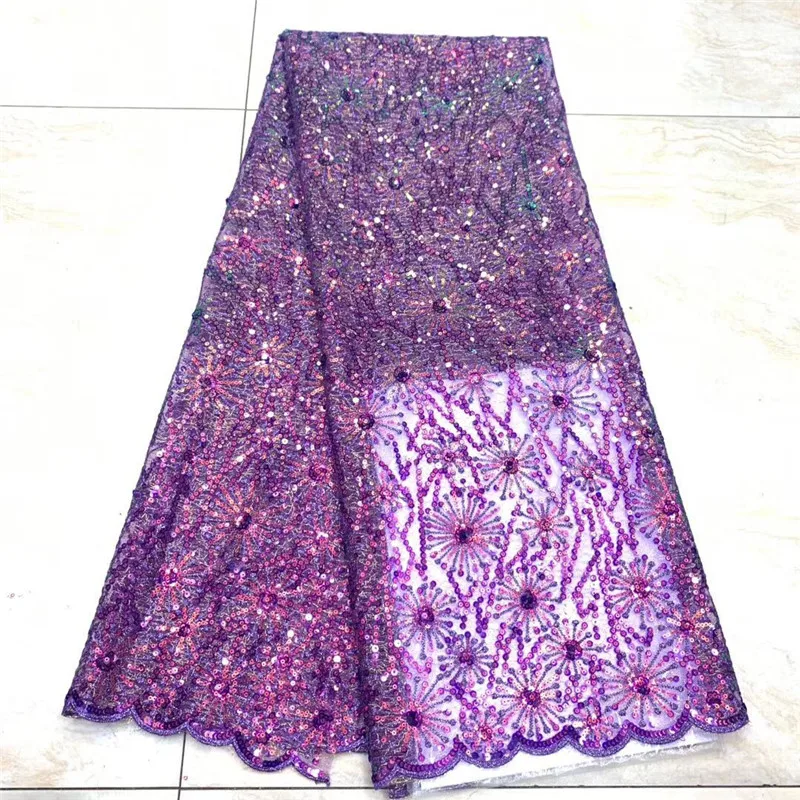 

green Sequin Lace Fabric Mesh Purple Color African Embroidery Sequence Nigerian French Party Latest High Quality Tulle Hot Sale