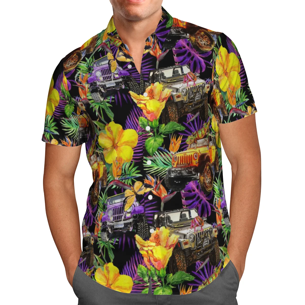 

Love Car Print Short Sleeve Shirts For Men Loose Cardigan Button Shirt Plus Size Hawaiian Style Summer 2021 Ventilated Shirt-66