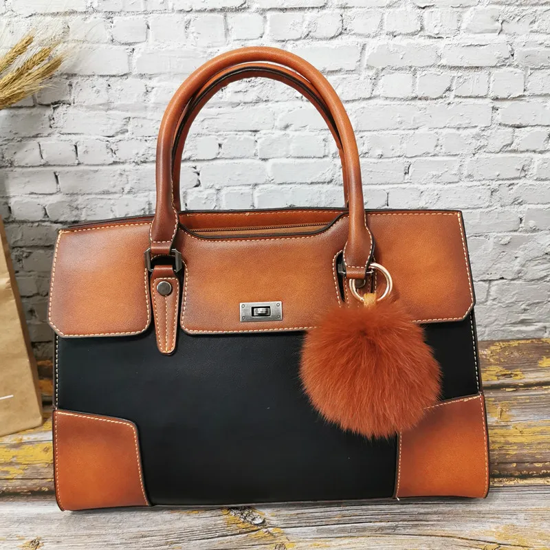 Black and Ball IMYOK, новинка, сумки для женщин, для отдыха, натуральная кожа, винтажная сумка, сумка, большая вместительность, женская сумка на плечо, bolsa feminina - Цвет: Black and Ball
