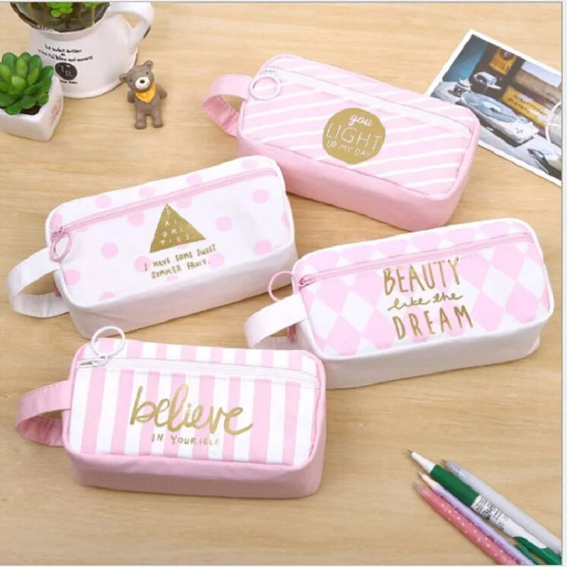 Partysu розовый gridding Портативный чехол для ручки Большой пенал карандашей учеников