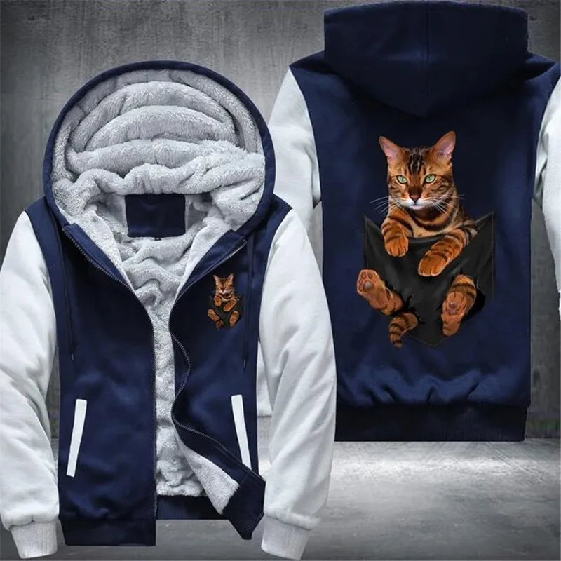 

Tiger Cat Fleece Mens Winter Hoodies Male 2020 Harajuku Casual Sweatshirts Hooded Zipper Warm Sportswear Thicken Warm Outwear