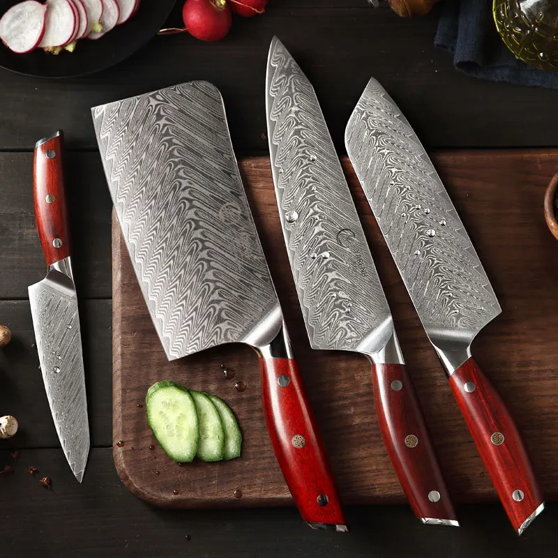

YARENH Kitchen Knife Set 67 layer Damascus Steel Professional Chef Santoku Utility Chopping Bone Knife Sets With Rosewood Handle