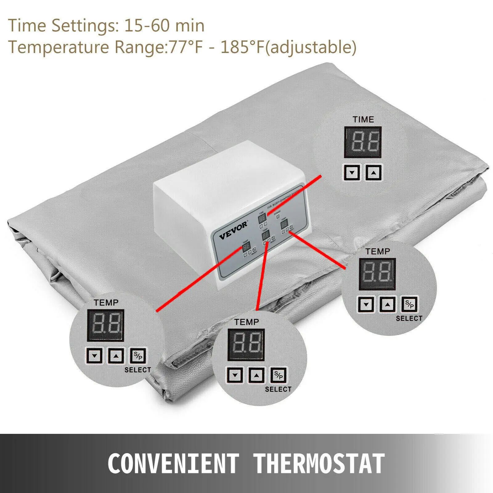 VEVOR-Manta de Sauna para adelgazamiento, 3 zonas de calentamiento, manta infrarroja para Sauna, m&aacute;quina de terapia de desintoxicaci&oacute;n, Spa, p&eacute;rdida de peso, moldeador corporal para el hogar-4