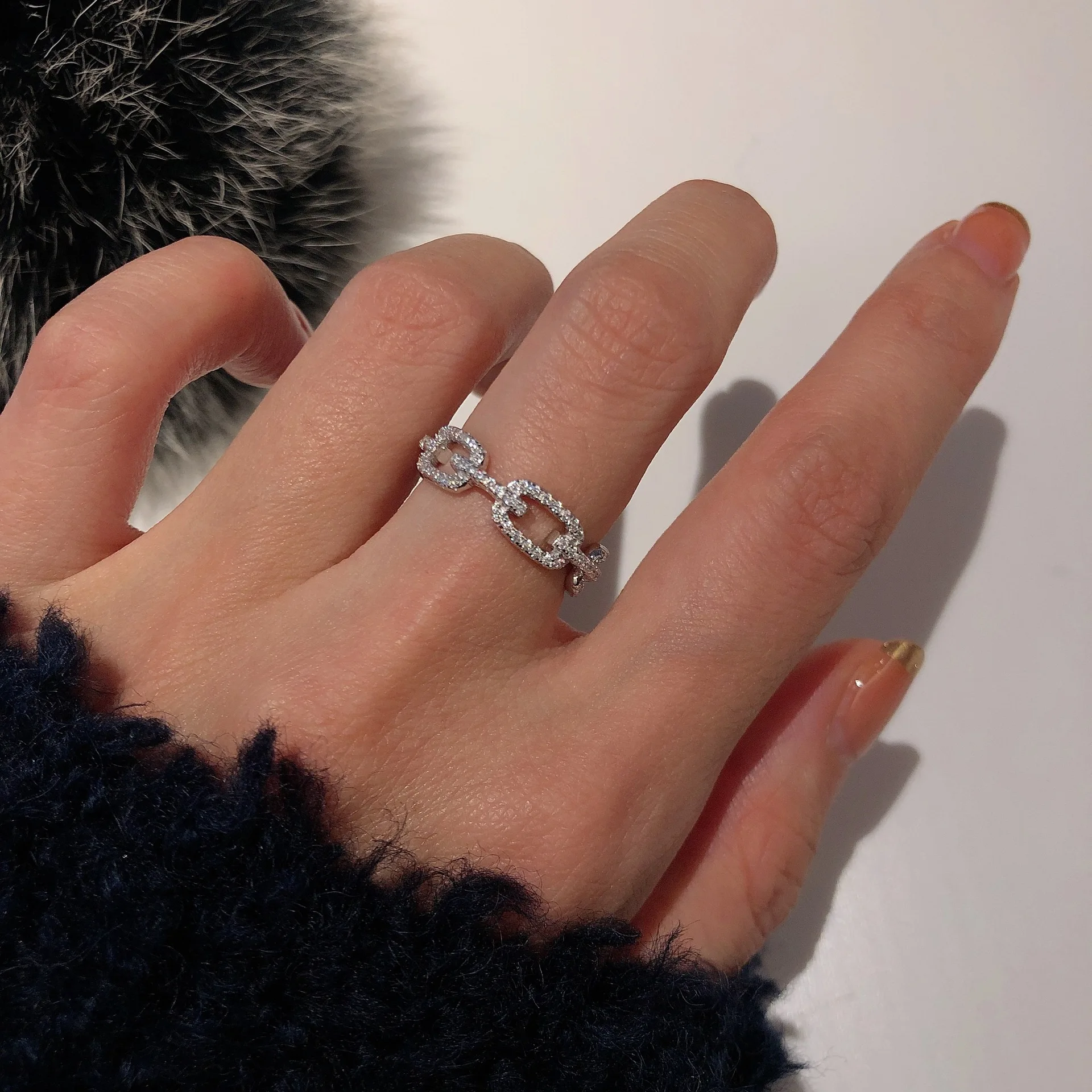

Luxury Female Rings 925 Silver Bling Bling Hip Hop Punk Zircon Ring Cuban Link Chain Design Wedding Ring For Women Fine Jewelry