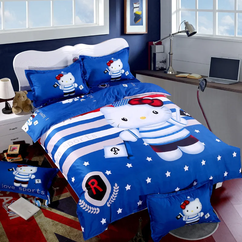 Шоколад Hello kitty, хлопковый комплект постельного белья для детей, мультяшное постельное белье, Ститч, Doraemon, пододеяльник, комплекты, простыня, наволочка, Твин, полный размер, королева - Цвет: Шоколад