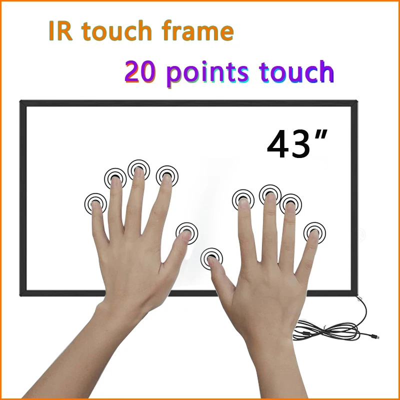 

HaiTouch 43 inch IR touch frame multi touch Screen overlay kit 20 touch points Infrared touch screen frame panel without glass