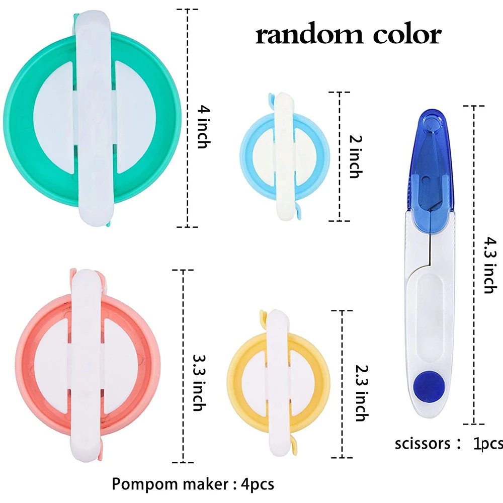 

4 Sizes Pom-Pom Maker Tool Set for Fluff Ball Weave DIY Wool Yarn Knitting Craft Kit with Thread Cutter Scissors Tool