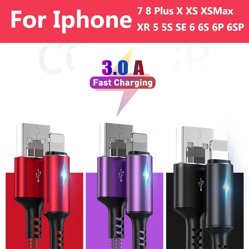 USB кабель для зарядки и передачи данных 0 25 м 1 2 Apple iPhone 7 8 Plus 6 5 S 6S 10 11 Pro X XR XS Max iPad