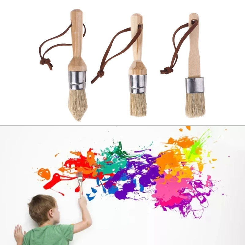 

3 Pcs Round and Flat and Pointed Chalk Paint Wax Brush Ergonomic Wood Handle Natural Bristle Brushes Furniture DIY Paint